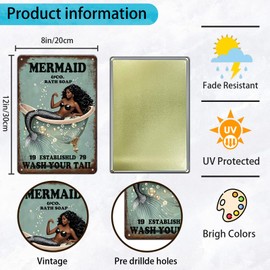 KIYOYO Funny Mermaid Company Bath Soap Metal Signs Wash Your Tail Sign Vintage Tin Sign Wall Decor Retro Tin Signs for Room Living Room Bathroom Toilet Hotel 12x8 Inch
