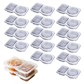 Tongke Double Compartment Condiment Container with Lids, Disposable Clear Salad Dressing for Sauce, Sampling, Travel Snack (15)