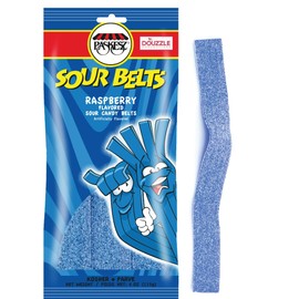 DOUzzle Graduation Treats - Sour Belts Chewy Candy Strips Blue Raspberry (4 OZ - Pack of 1) Goodie Bag Stuffer, Pinata Filler - Kosher Parve