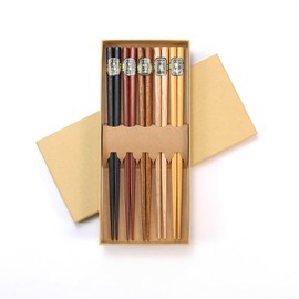 Yoshiki YK-C5 Wooden Chopsticks, Set of 5 Pairs, Dishwasher Safe, Chopsticks, 5 Colors, Chopsticks Set, For Guests, Comes in a Cosmetic Box, For Celebrations, Presents, and Gifts