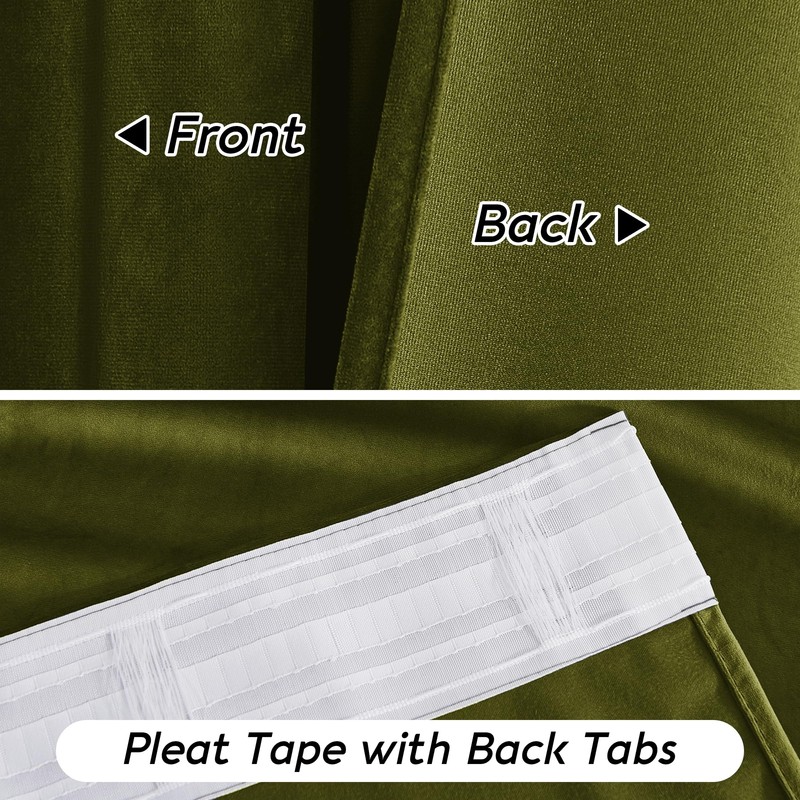 RYB HOME Moss Green Velvet Curtains 90 inches, Luxury and