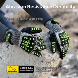 SAFEYEAR Level 5 Cut Resistant Gloves, Nitrile Sand Coated with TPR Impact Protection, Yellow Non-Slip Anti-Vibration Safety Work Gloves with Touch Screen, Size L