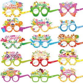 HOWAF 30pcs Hello Spring Photo Booth Props Paper Eyeglasses, Spring Flower Eyewear for Spring Party Decorations Supplies, Welcome Spring Butterfly Glasses Fame for Kids Birthday Favors