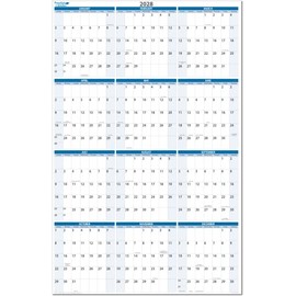 PlanetSafe Calendars 2028 Annual - 56" tall x 36" wide 12-Month Vertical Sky Blue Wet & Dry-Erasable Wall Calendar - Yearly Planner - Complete with marker, eraser and marker snap-in holder