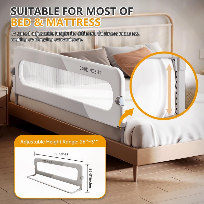 strenkitech Foldable Toddler Bed Rails - Kids Guard Bumper for