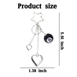 8 Ball Keychain Charm for Backpack Purse Billiard Ball Keychain for Women Y2k Keychain Cute Heart Key Chain Charm for Bag Wallet Pool Ball Keychain Gift for Billiards Lover Player Xmas Christmas Gifts