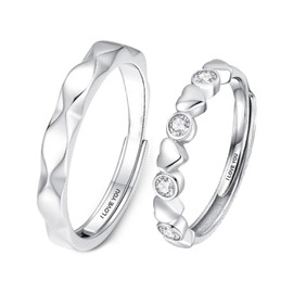𝐇𝐨𝐢𝐬𝐲 Matching Rings for Couples Silver Wedding Rings His and Hers Set Matching Rings I Love You Heart Cz Adjustable