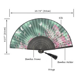With a Fabric SleeveOMyTea „Sakura“ japanischer bzw. Chinesischer Handfächer mit Seide und Bambusrahmen und einer Stoffhülle zum Schutz des Fächer selbst, Textil, WZS-2