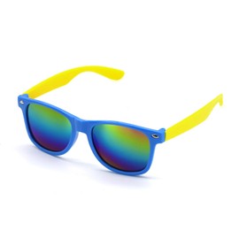 CHEERYMAGIC Kids Polarised Sunglasses Girls Boys, UV400 Protection Retro Eye Glasses Toddler Sunglasses for Kids Summer Beach Park School Shopping Party Decoration A6-XCDSYJ (Blue&Yellow)