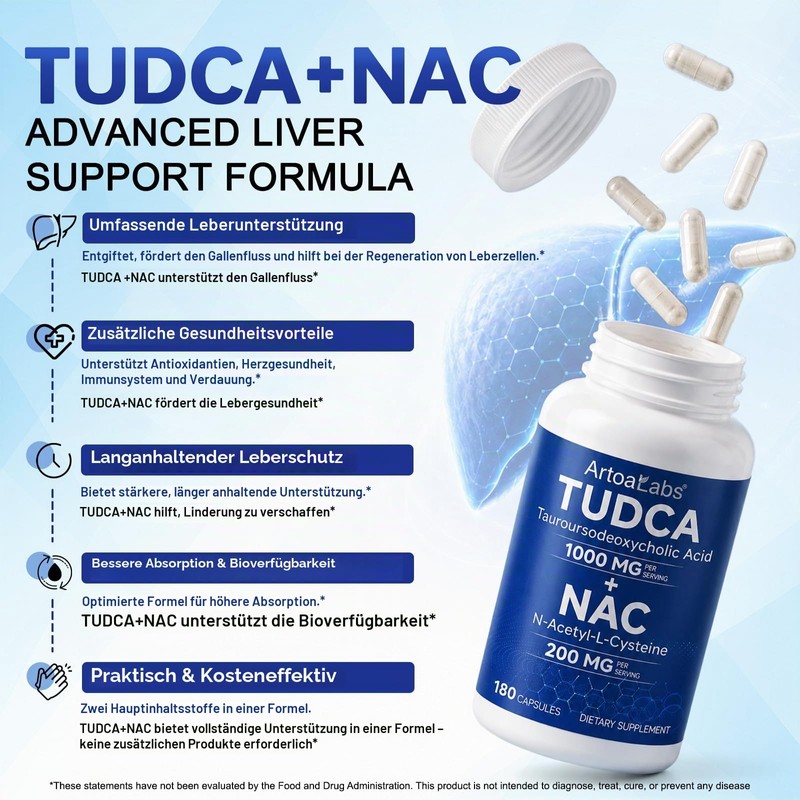 TUDCA Dietary Supplement Tauroursodeoxycholic Acid with 1000mg TUDCA and 200mg