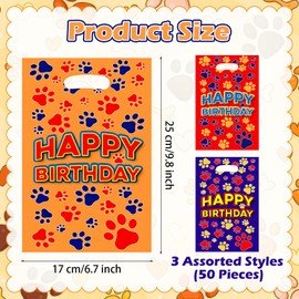 50 Pieces Paw Print Plastic Gift Bags with Handles, Puppy Dog Birthday Party Favor Bags Pet Themed Candy Treat Goodie Pouches for Puppy Birthday Adoption Party Decorations Dog Lovers Supplies