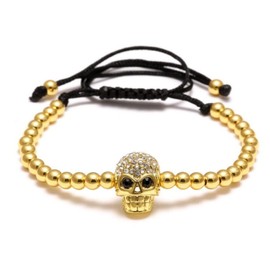 Uloveido Unisex Adjustable Skull Head Bracelet Cool Brass Ball Skeleton Bracelets for Women YB003