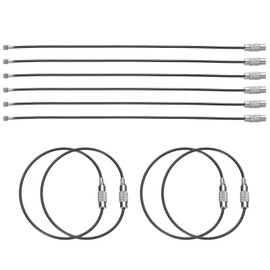 HARFINGTON 10pcs Wire Keychain Cable 6" Plastic Coated 1.5mm Stainless Steel Key Ring Cable Loop Rings for Hanging Luggage Tags Key ID Tags, Black