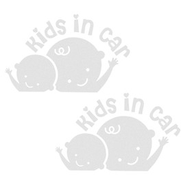 STURIOS 2PCS Kids in Car Decal, Reflective Baby on Board Sign Kids in Car Sticker for Safety Driving, Waterproof Decal Cute Waving Kid in Cars Bumper Sticker Safety Warning Sign (White)