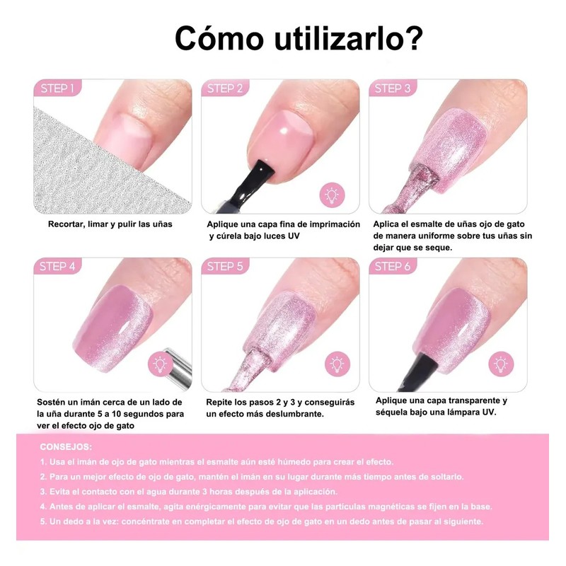 6 Uds 9d Cristal Holográfico Efecto Ojo De Gato Esmalteimán