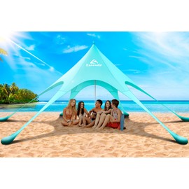 Beach Tent Sun Shelter & Portable Beach Canopy UPF 80+ UV Protection, Beach Shade Canopy with 6 Sandbags, Sand Shovel Ground Pegs for Outdoor Camping, Picnics (12x12ft, Turquoise)