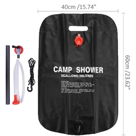 TopHomer Solar Portable Shower Bag 5 Gallons/20L Camping Shower Bag with Removable Hose and On-Off Switchable Shower Head Black for Outdoor Camping, Hiking, Backpacking, Self-Driving
