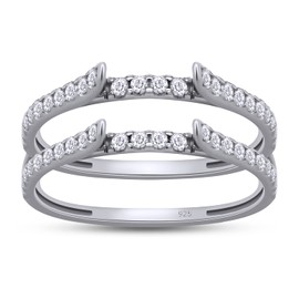SAVEARTH DIAMONDS 1/2 ctw Round Lab Created Moissanite Diamond Cathedral Enhancer Ring Guard 14K White Gold Over Sterling Silver For Womens (0.50 Ctw)-5.5