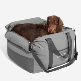 FUNNY FUZZY Waterproof Dog Car Seat for Small & Medium Dogs Up to 35lbs, Detachable & Washable Pet Booster Seat with Leash, Thick Cushion, Storage Pockets & Adjustable Straps (Grey)