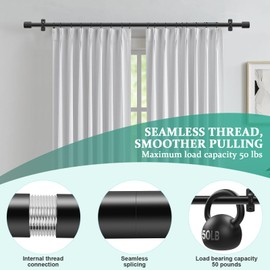 Curtain Rods for Windows 32 to 72 Inches, Adjustable 1 Inch Black Curtain Rod for Outdoor Indoor, Modern Heavy Duty Drapery Rod, Room Divider Curtain Rod, All Metal, Easy Install