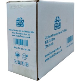 Double Dragon 57 x 30mm Thermal Paper Till Rolls for All PDQ Credit Card Machines (20 Rolls), Compatible with SumUp, Ingenico, PayZone, Verifone, Clover Printers, Zettle Terminals, (TH-20-57-30)
