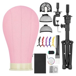 Yekavo 22 Inch Wig Head Mannequin Head for Wigs, 30" Wig Stand Tripod with Head, Pink Canvas Block Mannequin Head for Hair Styling Practice Display with Wig Caps, T C Pins