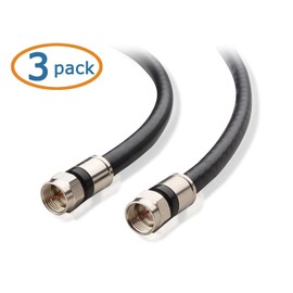Cable Matters Paquete de 3 cables coaxiales blindados cuádruples CL2 para pared (cm) (cable RG6, cable coaxial) en negro de 1,5 pies