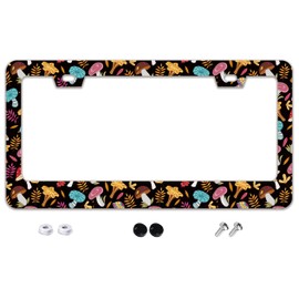 Funny Cute Mushroom License Plate Frame Stainless Steel Metal Auto Car Accessories Decoration with Screws License Plate Frame 2 Holes 6.3" x 12.2" for Women Men Gift