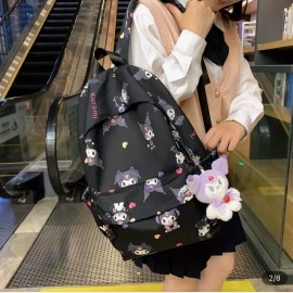 Sanrio Kuromi Patterned BackPack Bag Black Back To School Kawaii W Charm