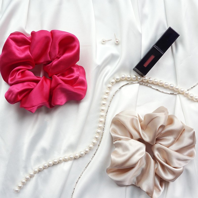 Large Silk Scrunchie for Women & Girls, 100% Mulberry Silk