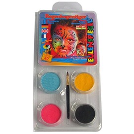 Eulenspiegel 204566 - Motiv-Set Regenbogentiger, 4 Farben, 1 Pinsel, 1 Anleitung, für ca. 40 Masken, Schminkfarben, Karneval, Mottoparty