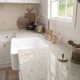 VaryStyle Terrazzo Contact Paper Peel and Stick Countertops Waterproof Beige/Orange Glossy Marble Contact Paper for Countertop Vinyl Wrap 15.7"x118" Removable Marble Wallpaper for Bathroom Kitchen