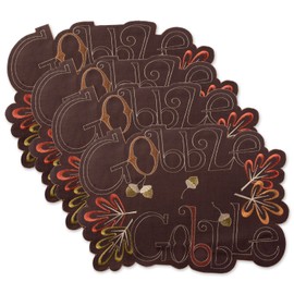 DII Fall Table Decorations, Thanksgiving, Placemat Set, 13x19, Embroidered Gobble Gobble, 4 Count
