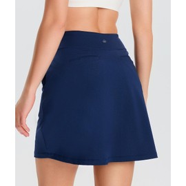 Yogipace Women's 4 Pockets UV Protection 17" Long Tennis Running Skirt Athletic Golf Skort Navy Blue Size M