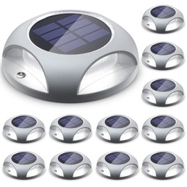 SIEDiNLAR Solar Deck Lights Outdoor LED Driveway Markers Dock Light Marine Waterproof Wireless 2 Colors in 1 for Pathway Walkway Step Stair Sidewalk Yard 12 Pack (Cool White/Blue)