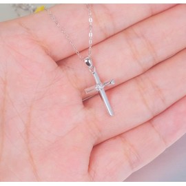 AOBOCO Women's Necklace, Cross Crucifix Pendant, Silver, 925 Necklace, Hypoallergenic, Popular, Women's Accessories, Gift, Birthday, Gift, Christmas Present