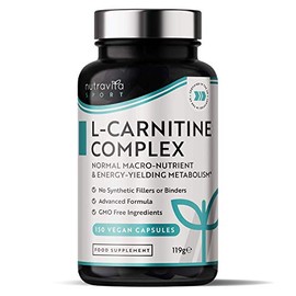 L-Carnitine Complex - High Strength Capsules with Added Riboflavin, Biotin, Chromium, Vitamin D, B3 & B6 - Macronutrient & Energy Yielding Metabolism - 150 Vegan Capsules - Made in the UK by Nutravita