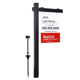 kdgarden Vinyl PVC Black Real Estate Sign Post with Flat Cap 6ft. (4"x 4"x 72") Realtor Yard Signs Posts for Open House and Home for Sale, 36" Arm Holds Up to 24" Panel(No Panels)