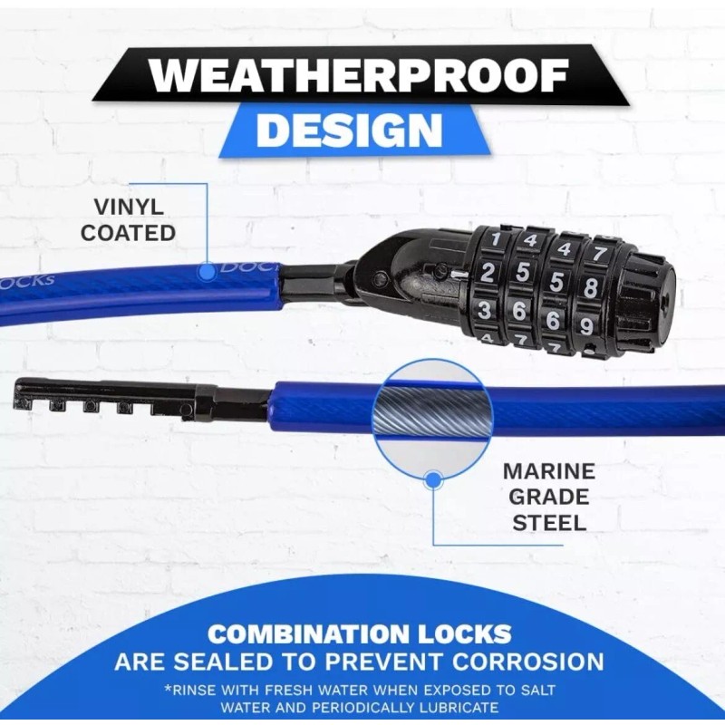 DocksLocks Weatherproof Coiled Security Cable Lock - 5 Ft
