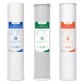 4.5 * 20" 3 Stage Whole House Water Filter Set, Compatible with Express Water WH300SICS, FLTWH2045ICS1, iSpring WGB32BM, F3WGB32BM, Pack with PP, CTO, Iron & Manganese Filter, 1 Set