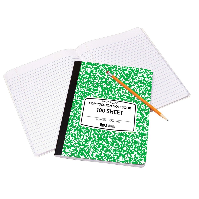 EPI Wide Ruled Marble Composition Notebook, Green, 100 Sheet, 4-Pack
