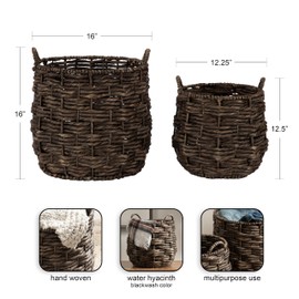 Kate and Laurel Livia Modern Two-Piece Woven Basket Set, 16 x 16 and 13 x 13, Warm Brown Water Hyacinth, Transitional Natural Wicker Baskets for Use as Woven Planters or Living Room Blanket Baskets