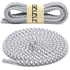 DELELE 2 Pairs 4/25" Thick Round Reflective Shoe Laces White Safety Highlight Rope 47 inches