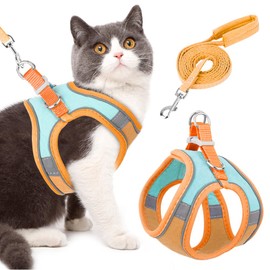 SlowTon Arnes Gato Antiescape, Ajustable Arnés con Correa 150CM para Gatos 1Kg-7.5Kg Mediano y Pequeño Grande, Reflectantes de Tela de Malla Suave y T