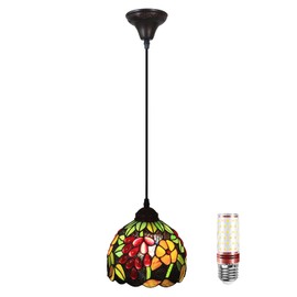 UYYTBPA Tiffany Hanging Lights Suspension Small Stained Glass Hanging Lamp 8 Inch Pendant Light for Bar Hallway Dining with E26 Bulb Grape Style