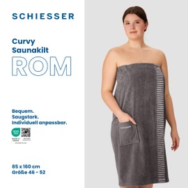 Schiesser Rome Sauna Kilt for Women Made of Absorbent Cotton Terry (Sizes S - XXL), Made in Green, Certified, Colour: Dark Grey, Size: 46-52
