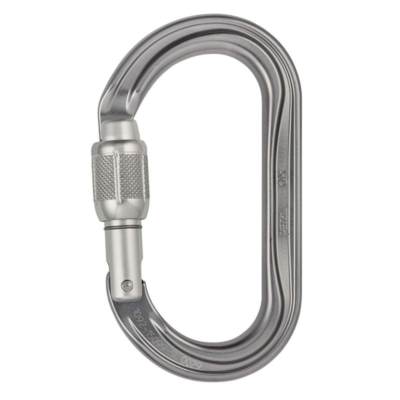 PETZL Ok Screw Lock Grey - Lightweight Oval Aluminium Safety