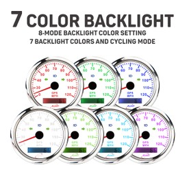 RACETECH 85mm 3-3/8" Electrical Speedometer with Turn Signal- 120 MPH 12V/24V White Dial 7 Color LED Waterproof Stainless Steel Rim - for Car Truck Marine Boat Yacht Motorcycle