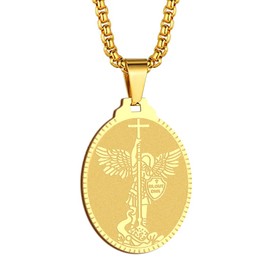 St Christopher Necklace Saint Michael George Barbara Pendant Women Men The Seal of The Seven Archangels Charm Chain Religious Medal Medallion Disc Jewelry Christian Gift (St Michael-198G)