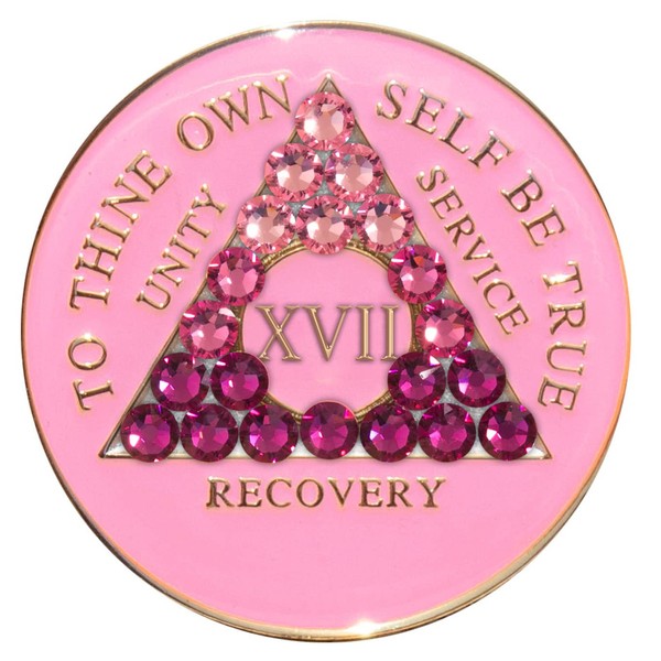 Recovery Mint 17 Year Pink Transition with Crystals Tri-Plate Alcoholics